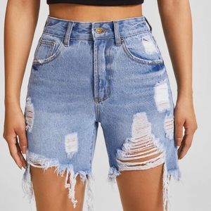 High Waist Ripped Relaxed Fit Shorts